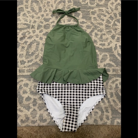 Cute Two Piece High Waisted Green Swim Suit Size M - Picture 5 of 12